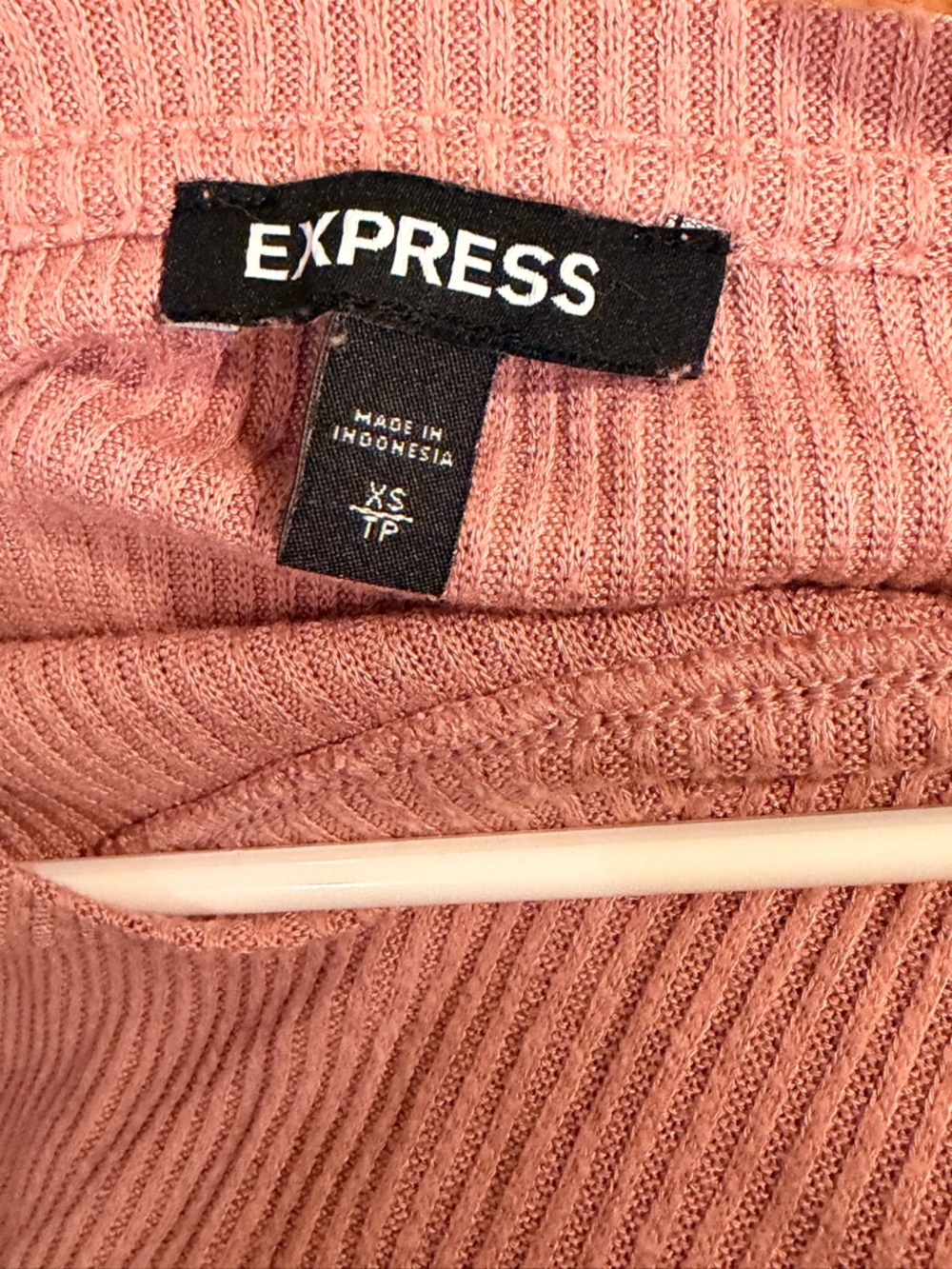 Express Dusty Rose Ribbed Drawstring Hem Sweatshirt - Picture 2 of 3